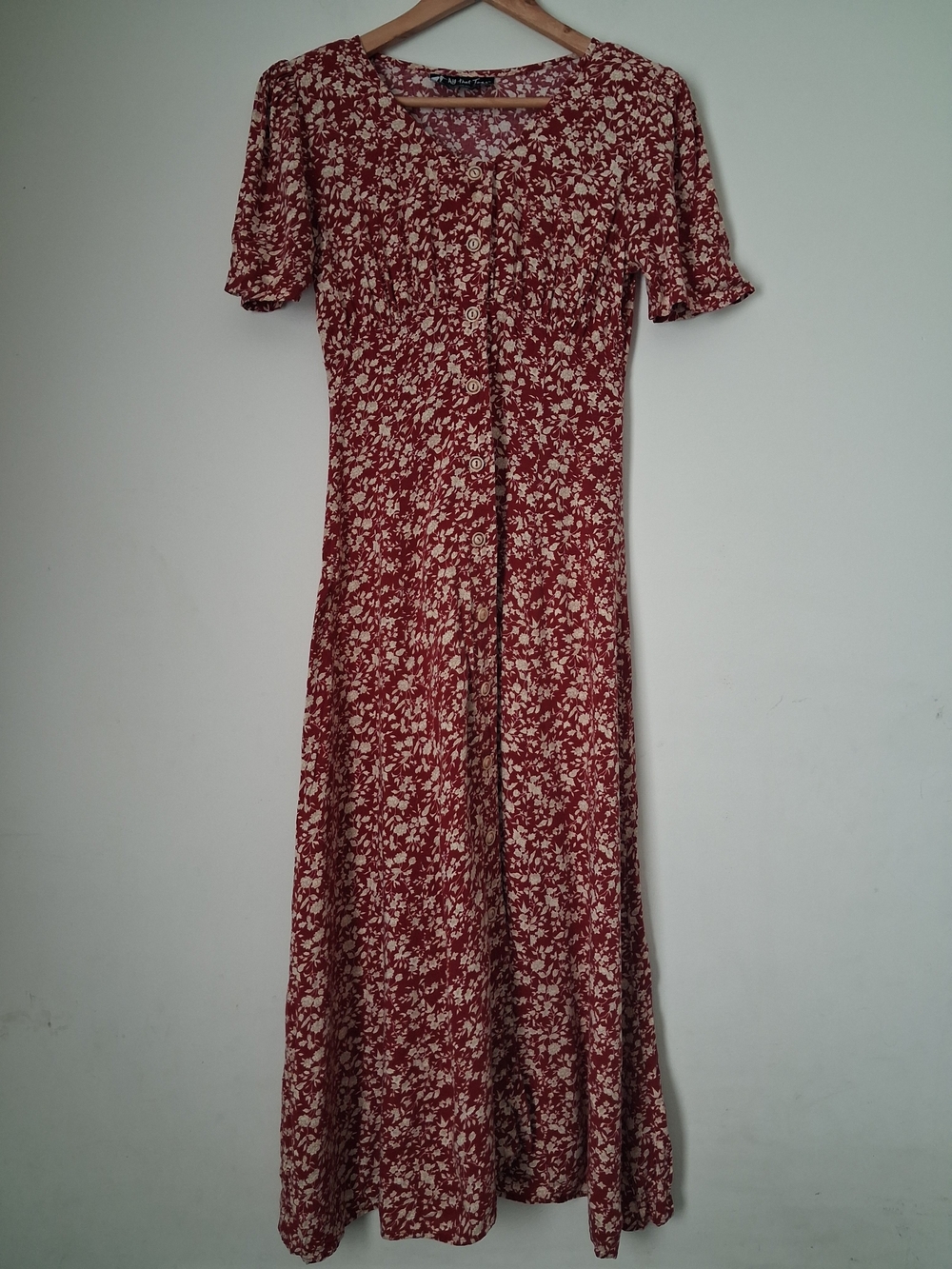 VTG Women Rust Floral Cottagecore Button-Front Maxi Dress XS/S Praire Feminine